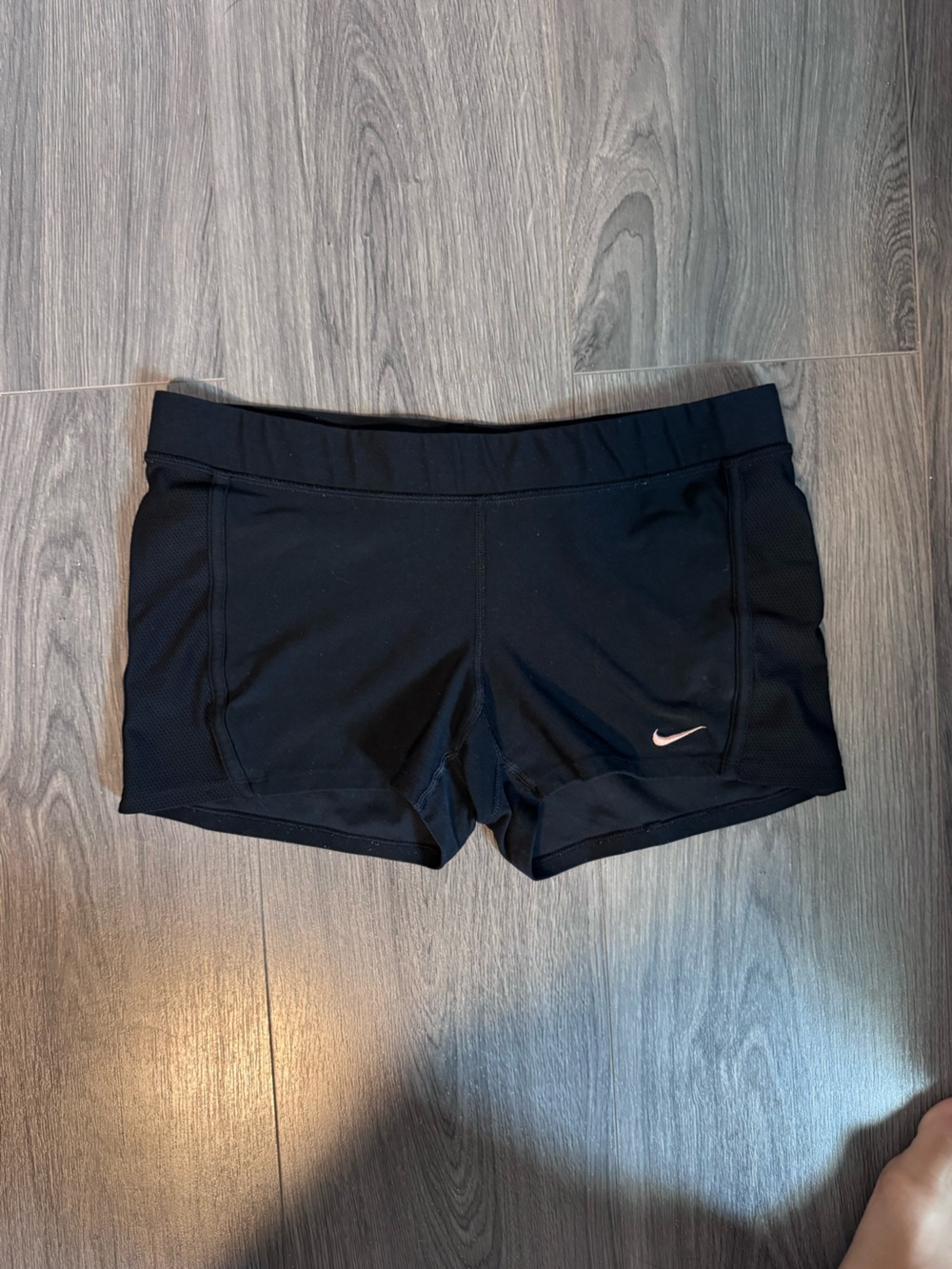 Nike Black Athletic Shorts with Light Pink Swoosh